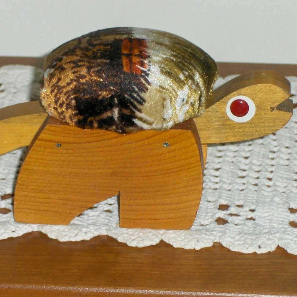 Vintage Wood Turtle Pin Cushion